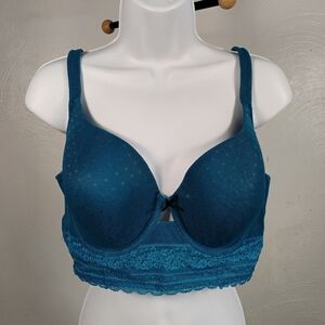 Cacique Blue Lace Wide Band T Shirt Bra Size 42C